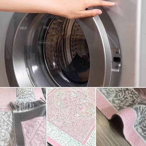 Muslim Prayer Rug and Beads with Gift Box, Soft Islamic Prayer Mat, Islamic Gifts Set, Prayer Carpet Mat, Sajadah/Janamaz/Seccade (Pink) - color: Pink
