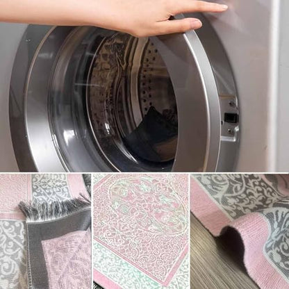 Muslim Prayer Rug and Beads with Gift Box, Soft Islamic Prayer Mat, Islamic Gifts Set, Prayer Carpet Mat, Sajadah/Janamaz/Seccade (Pink) - color: Pink