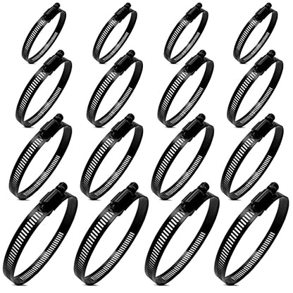 BOTTEN 16pcs 4 Sizes Hose Clamp,9/16-4 Inch(14-102mm) Hose Clamps Stainless Steel Adjustable Worm Gear Black Hose Clamp Assortment Kit,radiator hose clamps, fuel line clamps - size: 16Pcs Kit Black