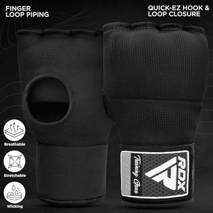 RDX Gel Boxing Hand Wraps Inner Gloves Men Women, Quick 100cm Long Wrist Straps, Elasticated Padded Fist Under Mitts Protection, Muay Thai MMA Kickboxing Martial Arts - color: Black, size: Large