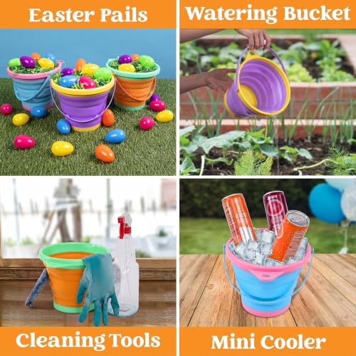 JOYIN 3 Packs Foldable Pail Bucket with Shovels & Mesh Bag, Collapsible Buckets Multi Purpose for Beach, Camping Gear, Beach Party, Fishing, and Fun Summer Activities (Orange/Blue/Purple) - color: Orange/Blue/Purple