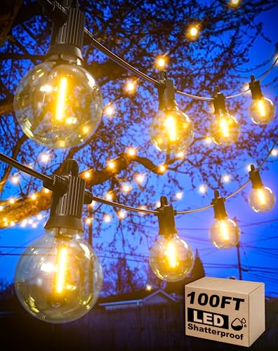 Zuske Outdoor String Lights Waterproof, 100FT LED Patio Lights with 53 Shatterproof G40 Globe Bulb(3 Spare), Connectable Dimmable Outside Hanging Lights for Backyard Porch Balcony Gazebo (2x50FT) - size: Electric-100FT