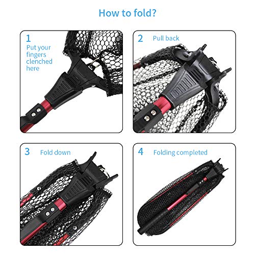 YVLEEN Folding Fishing Net - Foldable Fish Landing Net Robust Aluminum Telescopic Pole Handle and Nylon Mesh 16inch Hoop Size - color: B:16”/40cm Hoop Size (Fixed Handle) Red