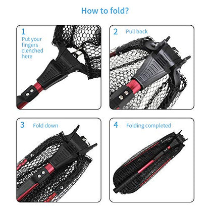 YVLEEN Folding Fishing Net - Foldable Fish Landing Net Robust Aluminum Telescopic Pole Handle and Nylon Mesh 16inch Hoop Size - color: B:16”/40cm Hoop Size (Fixed Handle) Red