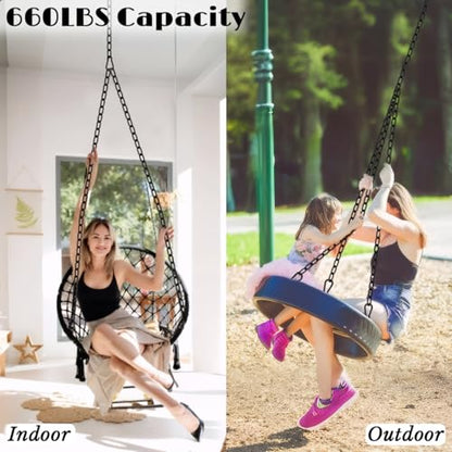 2Pcs 29" Swing Chain Kit – Heavy Duty Stainless Steel Chains with Carabiners for Hammock Chairs, Adjustable Porch Swings, Punching Bags – Black Coated Hanging Chain Extender Set – 660LB Load
