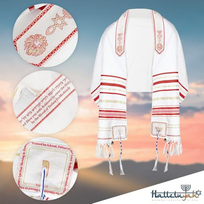 HalleluYAH Messianic Tallit Prayer Shawl 72"x 22" with Bag For Men & Women - color: Ruby