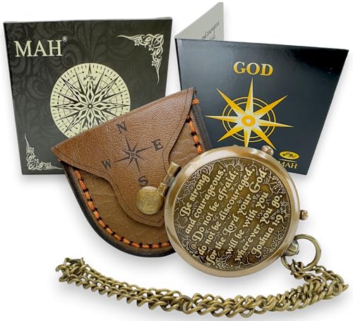 Bible Verse Brass Compass – “Be Strong and Courageous” (Joshua 1:9) | Christian Gift for Graduation, Baptism, Confirmation – Religious Keepsake for Boys, Girls, Teens, Men, Pastors & Church Events - style: Be Strong – Edition 1
