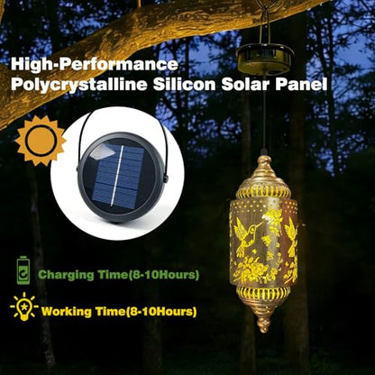 2 Pack Solar Hummingbird Hanging Lantern for Patio, Porch & Garden Decor | Casts beautiful hummingbird patterns, waterproof outdoor lanterns and thoughtful gardening gifts for women. - style: Hummingbird