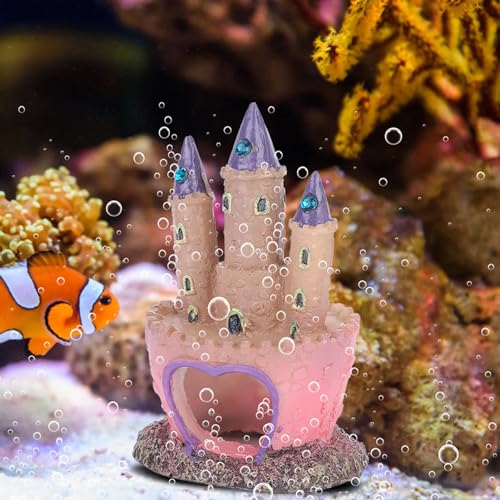 Fish Tank Decorations Small, Mermaid Fish Tank Decorations, Fish Castle for Aquarium, Pink Aquarium Resin Castle Decoration for Aquarium Fish Reptiles Tank
