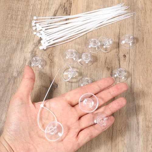 15pcs Clear Silicone Suction Cups for Aquariums with Zip Ties Aquarium Suction Cups for Tubing Fish Tank Plant Holder Binding Fish Tank Rubber Anti-Collision Sucker Pad for Moss, Shrimp Nest, Glass