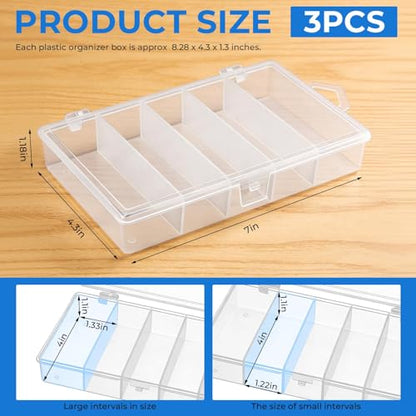 3 Pack 5-Grid Clear Plastic Fishing Tackle Accessory Box Fishing Tackle Storage Fishing Lure Bait Hooks Storage Box, 7x4.3x1.2inch