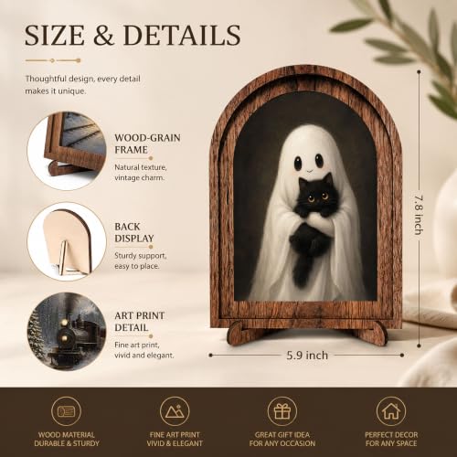Ghost Black Cat Arched Decor, Cute Halloween Sign - color: Ghost Holding Black Cat