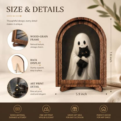 Ghost Black Cat Arched Decor, Cute Halloween Sign - color: Ghost Holding Black Cat