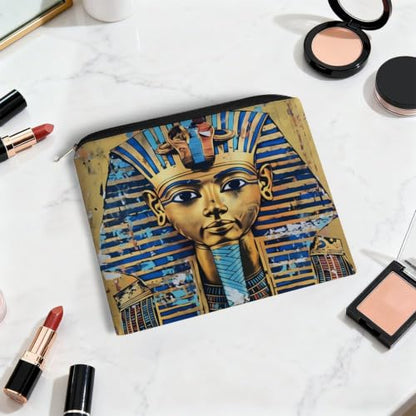Egyptian Pharaoh Makeup Bag for Women, Cosmetic Pouch Travel Toiletry Organizer Bag 8.9"x6.5" Polyester - color: Egyptian Pharaoh