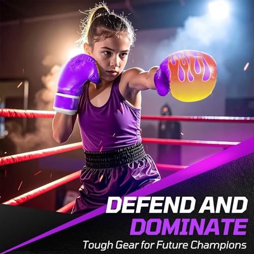 Flexzion Boxing Gloves for Kids 4oz – Training Punching Bag Mitts, Kid Boxing Gloves with Faux Leather & Wrap-Around Wrist Protection for Boys & Girls Ages 3-8 Years - color: Purple Blaze