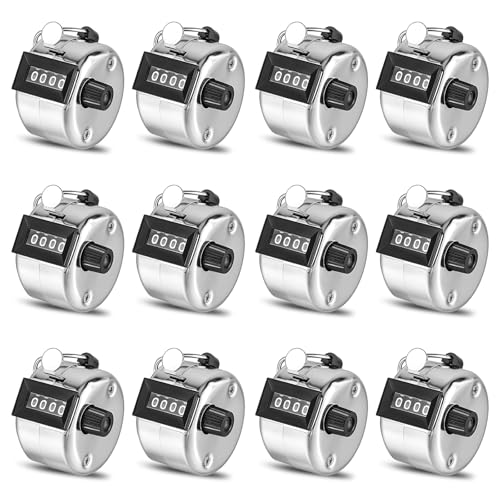 12 Pcs Hand Tally Counter 4-Digit Lap Counter Clicker, Manual Mechanical Handheld Pitch Click Counter with Finger Ring for School Golf & Knitting Row Croche
