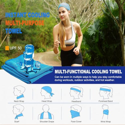 YQXCC 2 Pack Cooling Towels (47"x12"), Ice Cool Towel for Neck & Face | Cooling Neck Wraps, Soft Breathable Microfiber Chilly Towel for Yoga, Golf, Gym, Running, Camping & Hot Weather - color: Dark Blue/Pink