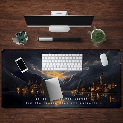 Starry Night Mountain Desk Pad Mat Moon Oil Painting XXL Black Mouse Pad for Gaming Deskpad, Aesthetic Moon and Stars Mousepad Xxl for Laptop Computer Mouse Game Keyboard Mat, 31.5 X 15.8 In - color: Night Castle