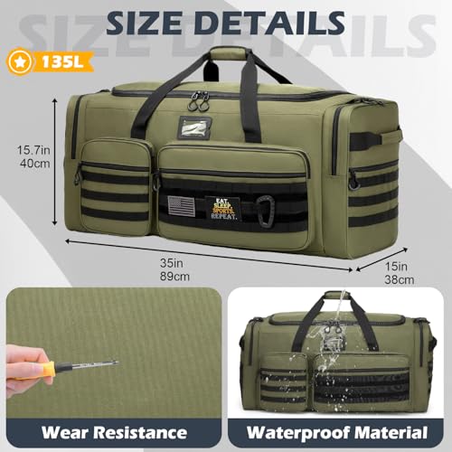 135L Large Duffle Bag, Heavy Duty Duffle Bag for Travel, Extra Large Sports Gym Equipment Bag for Soccer Baseball Basketball Hockey Football, Green - color: Green