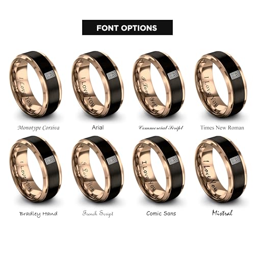 Gift for Muslim Devotee - Prayer Rug Pattern Ring - Black Yellow Rose Gold - Band - Anniversary Wedding - Personalized Custom Engraving - Flat Dome Bevel - 8mm - Men Women - Tungsten Carbide - color: 07 - Rose Gold Black Tungsten