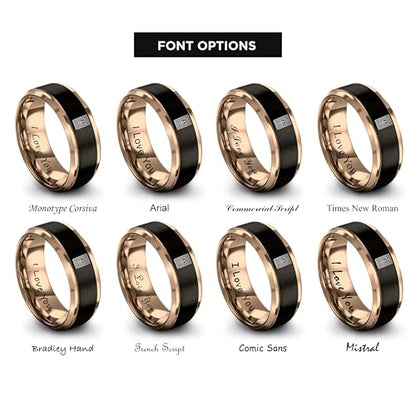 Gift for Muslim Devotee - Prayer Rug Pattern Ring - Black Yellow Rose Gold - Band - Anniversary Wedding - Personalized Custom Engraving - Flat Dome Bevel - 8mm - Men Women - Tungsten Carbide - color: 07 - Rose Gold Black Tungsten