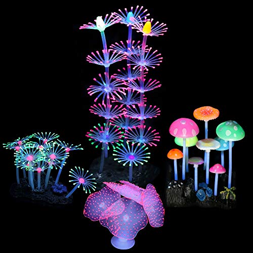 Glowing Fish Tank Decoration Aquarium Plants Accessories Kit #1 | Glowing Effect Fish Tack Decoration Accessories Including Coral Reef Branch Mushroom Anemone Plant Aquarium Decor Kit - style: Coral Reef+branch Coral+mushroom+anemone