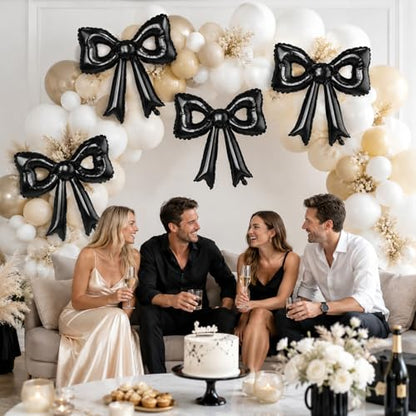 Black Bow Balloons, 6 Pcs Cutout Foil for Wedding Engagement Bridal Party - style: Hollow Bow Black