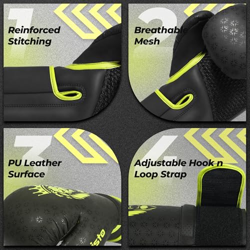 Twisto Boxing Gloves Black Rox - Pro Training & Sparring, Maya Hide Leather, Muay Thai, MMA, Kickboxing, Men, Women, Adults, Heavy Punching Bag, Focus Mitts, Pads,10oz 12oz 14oz 16oz - color: Yellow, size: 10 oz