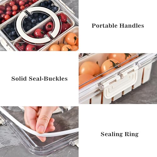 2Pack Divided Veggie Tray with Lid and Handle 4 Compartment Serving Tray with Dividers Portable Travel Snack Storage Containers Stackable Snackle Box Charcuterie Container for Fruit,Vegetable,Salad - size: 2 Pack-4 Compartment