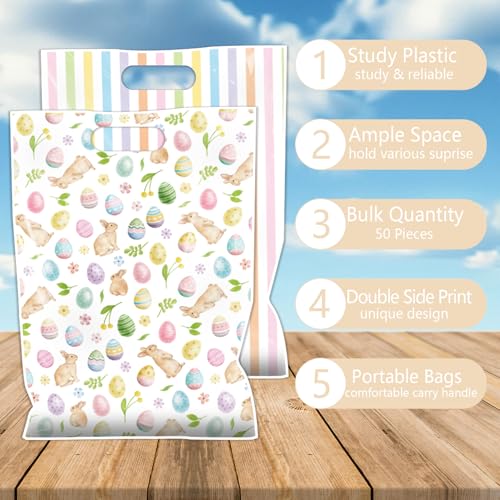 Falueqg Religious Easter Party Favor Bags - 50 Pcs Happy Easter Hunt Egg Goodie Candy Treat Bags Spring Rabbit First Communion Party Favors for Christian Spring Hunt Egg Game Baptism Supplies - color: Easter Egg