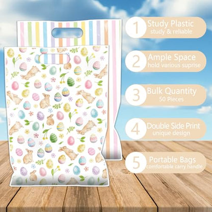Falueqg Religious Easter Party Favor Bags - 50 Pcs Happy Easter Hunt Egg Goodie Candy Treat Bags Spring Rabbit First Communion Party Favors for Christian Spring Hunt Egg Game Baptism Supplies - color: Easter Egg