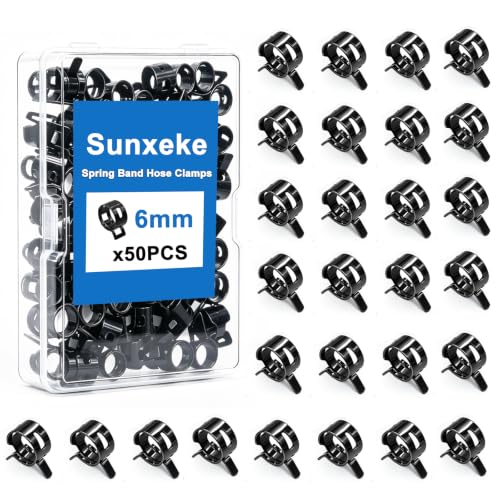 50Pcs 6mm Spring Band Hose Clamps, Black Fuel Line Hose Clamp Low Pressure Air Clip Strap for Silicone Vacuum Hose Fuel Line Clamps - color: Black-6mm-50pcs