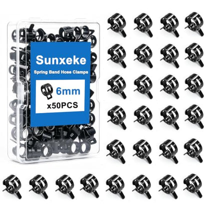 50Pcs 6mm Spring Band Hose Clamps, Black Fuel Line Hose Clamp Low Pressure Air Clip Strap for Silicone Vacuum Hose Fuel Line Clamps - color: Black-6mm-50pcs