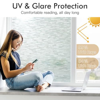 Haton Window Privacy Film, Frosted Stripe Non-Adhesive, 11.8" x 157.4" | Static Cling Removable Frosted Glass Film, Blocks UV & Heat, Anti-glare Privacy Covering for Bathroom & Home Windows - color: Frosted Stripe, size: 11.8" x 157.4"