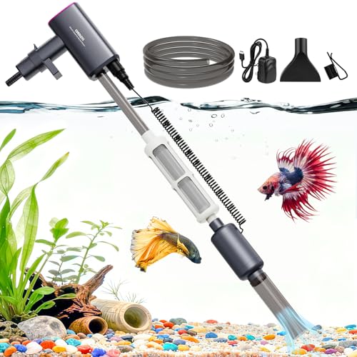 Cordless Aquarium Gravel Cleaner: 36W Electric Fish Tank Vacuum Cleaner | Rechargeable & 4 Adjustable Suction, Anti-Clog for Debris Clean & Sand Washing,Automatic Water Changer for 10-75 Gallon Tank