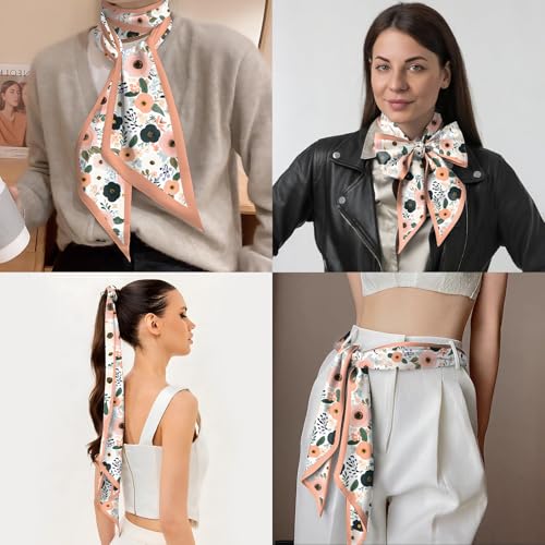 Head Hair Scarf Neck Silk Feeling Scarves Long Thin Satin Fashion Handbag Cute Decoration Women Girls 59 * 6.7'' - color: O-7-flower