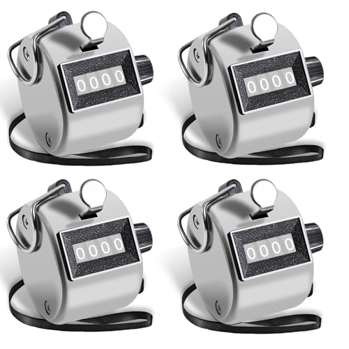 Clicker Counter, Metal Budget Hand Tally Counter, 4-Digit Pitch Mechanical Handheld Pitch Clicker Palm Counter for Row, Lap, Counting, Knitting - color: 4pack silver