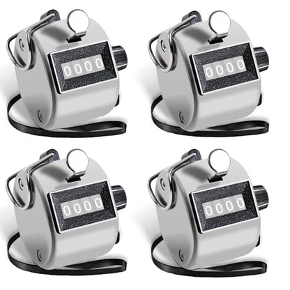 Clicker Counter, Metal Budget Hand Tally Counter, 4-Digit Pitch Mechanical Handheld Pitch Clicker Palm Counter for Row, Lap, Counting, Knitting - color: 4pack silver