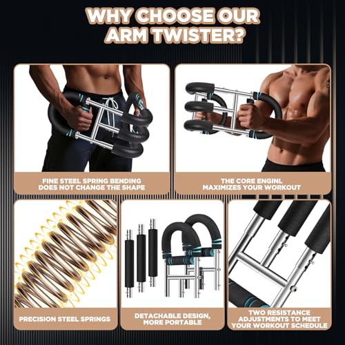 Twister Arm Trainer with Grip Strength Trainer, 20-270lbs Adjustable & 20-160lbs Foldable Options, Chest Workout Equipment, Arm Trainer for Men Women, Home Gym Strength Trainer,Chest and Arm Exerciser - color: Blue, 20-270lbs Adjustable