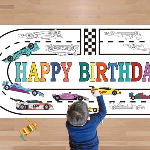 OHOME Race Car Giant Coloring Poster/Tablecloth - Race Car Birthday Party Decorations - 30 x 72 Inches Jumbo Coloring Banner Kids Crafts Activities Decor Party Supplies - style: Race Car