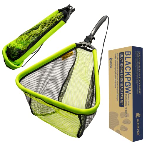 Black Paw Floating Fishing Net Foldable Telescopic Fish Landing Net with Built in Length Scale Rubber Coated for Kayak, Fly, Trout - color: B1:16" Hoop Size Green (Fixed Pole)