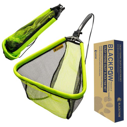 Black Paw Floating Fishing Net Foldable Telescopic Fish Landing Net with Built in Length Scale Rubber Coated for Kayak, Fly, Trout - color: B1:16" Hoop Size Green (Fixed Pole)