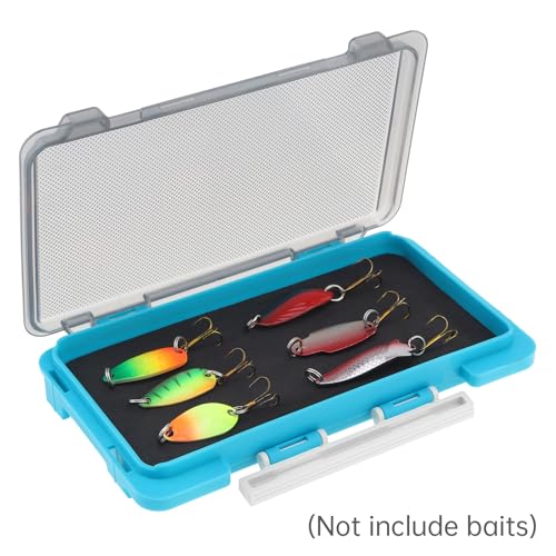 Fishing Tackle Box Slit Foam Case, Super Slim Fishing Lures Jig Box Hooks Spinners Spoons Storage Tackle Tray, (6.8 * 3.8 * 0.8inch) (Blue) - color: Blue