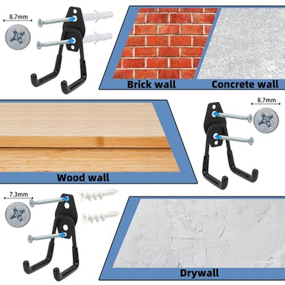 Wall Mount Heavy Duty Garage Hooks (4-Pack) – Wall Mounted Storage Hooks for Ladders, Bikes, Tools & More – Rust-Resistant Steel with Anti-Slip PVC Coating Small U Hooks - color: 4Pcs
