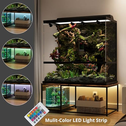 4x2x2 Reptile Enclosure Stand – 48"x24" Tall Reptile Tank Stand for 120 Gallon Aquarium Stand, Bearded Dragon Cage, Snake Enclosure & Stackable Terrarium with LED Light (Only the bottom stand) - color: Rustic Brown