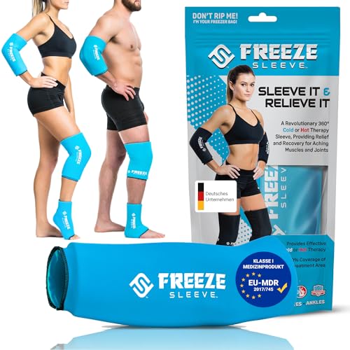 FreezeSleeve Ice & Heat Therapy Sleeve- Reusable, Flexible Gel Hot/Cold Pack, 360 Coverage for Knee, Elbow, Ankle, Wrist- Turquoise, Large - color: Turquoise, size: Large (Pack of 1)