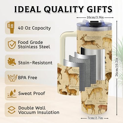 40oz Tumbler with Handle, Deer Gifts for Men Dad Boyfriend | Hunting Gifts for Men, Stainless Steel Insulated Tumblers, Anamal Lovers Gift for Birthday Christmas Fathers Day - color: Deer-Khaki