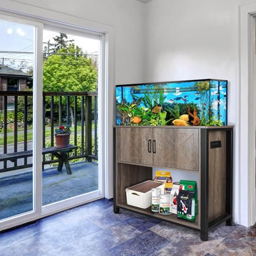 Beuruku 40 Gallon Aquarium Stand with Cabinet & Power Outlets, Heavy Duty Metal Stand for 40-50 Gallon Breeder & Turtle Tanks, Double Terrarium Stand, 660LBS Capacity, Grey - color: Grey, size: 40-50 Gallon
