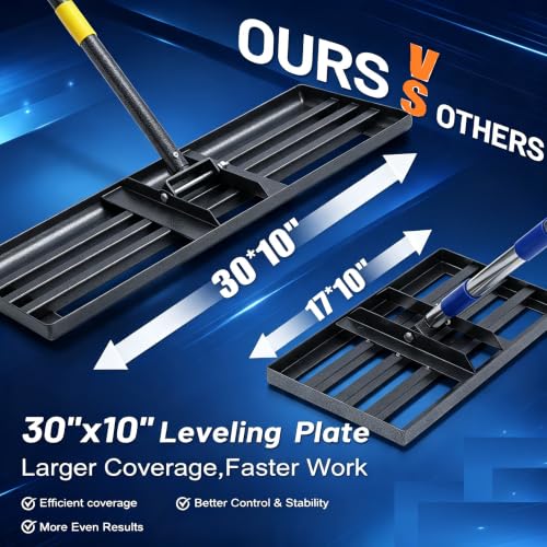 Lawn Leveling Rake 30"x10" for Lawn Care - 72" Extendable Stainless Steel Handle with Ergonomic Grip | Professional Grass Leveling Tool for Golf Courses, Soccer Fields, Backyard Turf Maintenance - size: 30x10", 72"