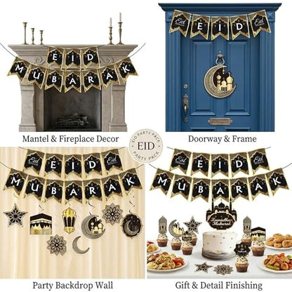 31Pcs Ramadan Decorations - Ramadan Decoration for Home Pre-Assembled Mubarak Eid Kareem Muslim Banner Star Moon Lantern Hanging Swirls Decorations for Home Fireplace Indoor Party Supplies
